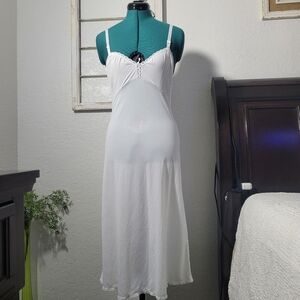 Vintage Shadowline White Lace Trim Slip Dress with Adjustable Straps Lingerie Sm